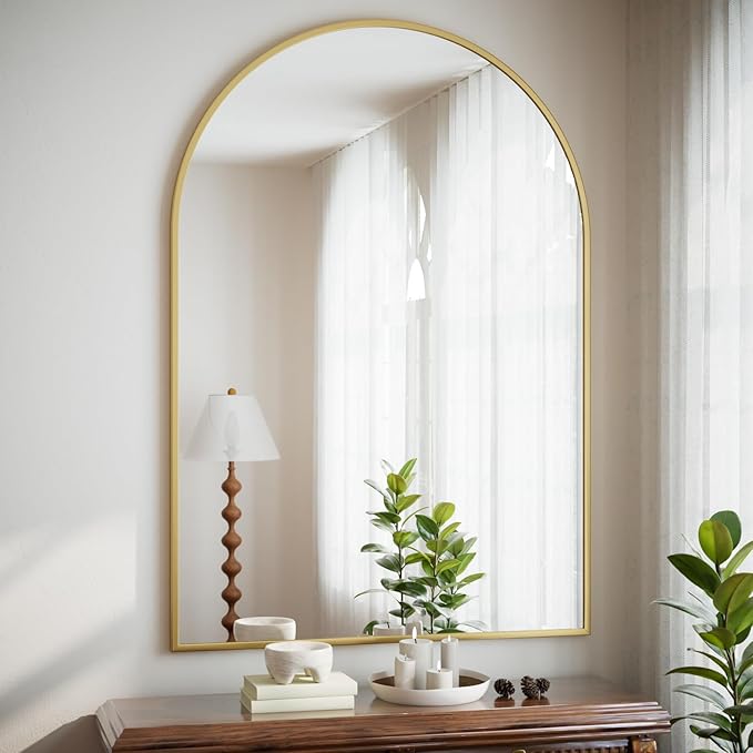 HARRITPURE 32"x48" Arched Bathroom Mirror - Gold Wall Mounted Vanity Mirror Aluminum Alloy Frame Large Arch Wall Mirror for Living Room, Bedroom and Entryway