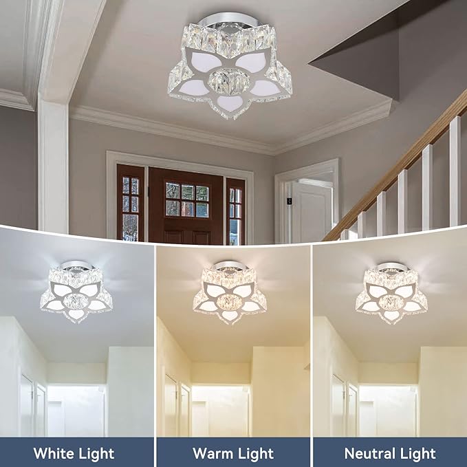 FRIXCHUR Modern Crystal Ceiling Light Fixture Mini Led Chandelier Small Flower Chandelier for Living Room Bedroom Dining Room Kids Room Girls Room,Colors Change