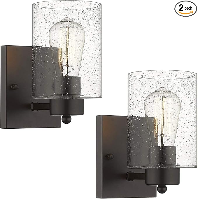 Beionxii Wall Light Fixture | 2 Pack Interior Wall Sconce in Oil Rubbed Bronze with Clear Seeded Glass (8.5" H x 4.7" W) - MB9002 Series
