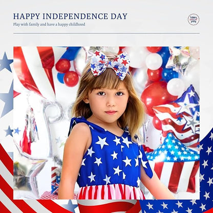 YanJie Fourth of July Patriotic Hair Accessories: Star Spangled Newborn Headbands, Nylon Bows for Infant Toddler Girls in Red, White & Blue