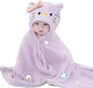Toddler Baby Bath Towel with Hood 27.5"X55" Ultra Absorbent Soft Cozy Comfort Bathrobe Blanket, 0-6 Years Infant Shower Towel for Girls & Boys(Purple-Cat)