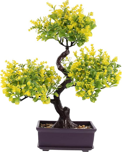 Cabilock Artificial Bonsai Tree, Fake Potted Bonsai Plants Decoration, Simulation Faux Plants Decor, Desktop Realistic Welcoming Pine Ornament for Home Office Entryway Chests Decor, Yellow