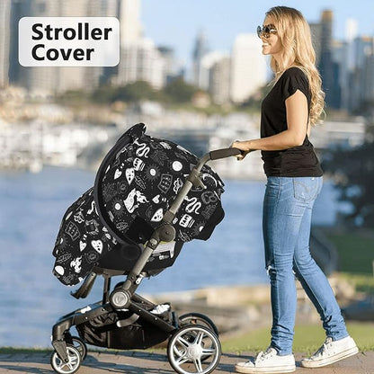 Goth Carseat Covers Baby, Gothic Winter Carseat Cover for Baby, Minky Baby Car Seat Cover for Boy & Girl, Peekaboo Opening Car Seat Canopy for Newborn, Multi Use Mom Nursing Cover, Gothic