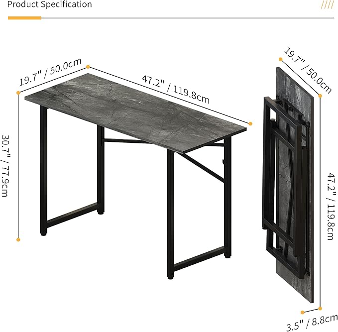 Folding Computer Desk 47 inch Writing Gaming Computer Camping Table, No Assembly Required Home Office Desk, Grey