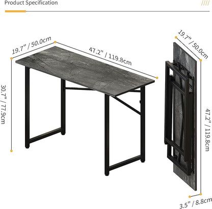 Folding Computer Desk 47 inch Writing Gaming Computer Camping Table, No Assembly Required Home Office Desk, Grey
