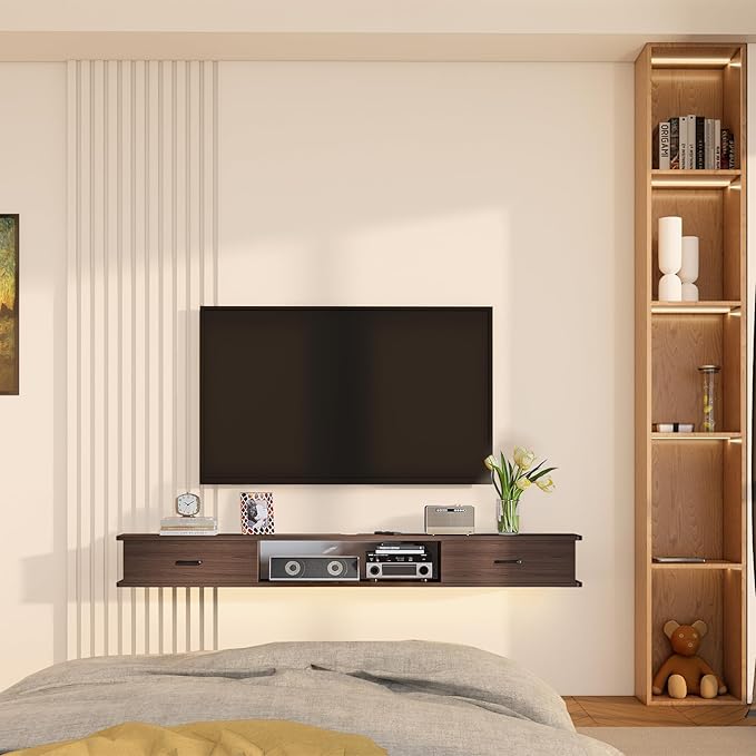 Floating TV Stand with 2 Doors,47'' Wall-Mounted TV Console,Floating TV Cabinet,Floating Console Shelf,Wall Mounted TV Cabinet(Walnut)