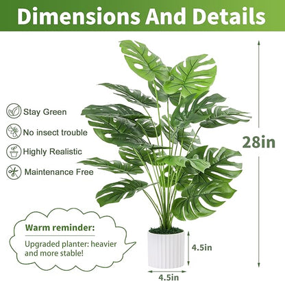 Guheake 28" Fake Plants Large, Artificial Monstera Faux Plants Indoor Tall for Floor Home Office Farmhouse Bedroom Decor