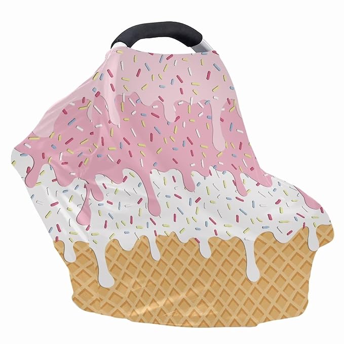 AFPANQZ Ice Cream Nursing Cover Breastfeeding Scarf Baby Car Seat Covers Infant Stroller Cover Carseat Canopy for Girls and Boys Lightweight Breathable Outdoor Walking Traveling