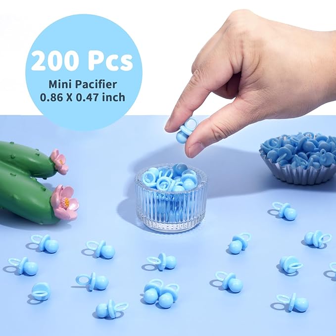 200 Mini Pacifiers Baby Shower Game Boy, 0.86’’ Plastic Pacifiers Baby Shower Game, Bulk Baby Shower Pacifiers for Gender Reveal Baby Shower Decoration DIY, Table Scatter, Baby Shower Favors (Blue)