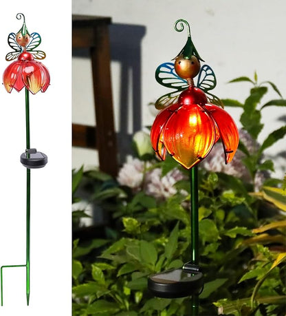 VCUTEKA Solar Garden Lights Metal Flower Decor Colorful Fairy Flowers Solar Pathway Light with LED Cracked Crystal Ball Outdoor Decorative Stake for Patio Yard Lawn