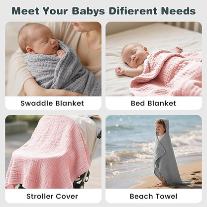 Hooded Baby Bath Towels for Newborn, 2 Pack - 6-Layer 100% Muslin Cotton, Soft Absorbent Baby Towels with Hood for Babies, Infants & Toddlers, Large 32x32 Inch Unisex Newborn Baby Bath Essentials