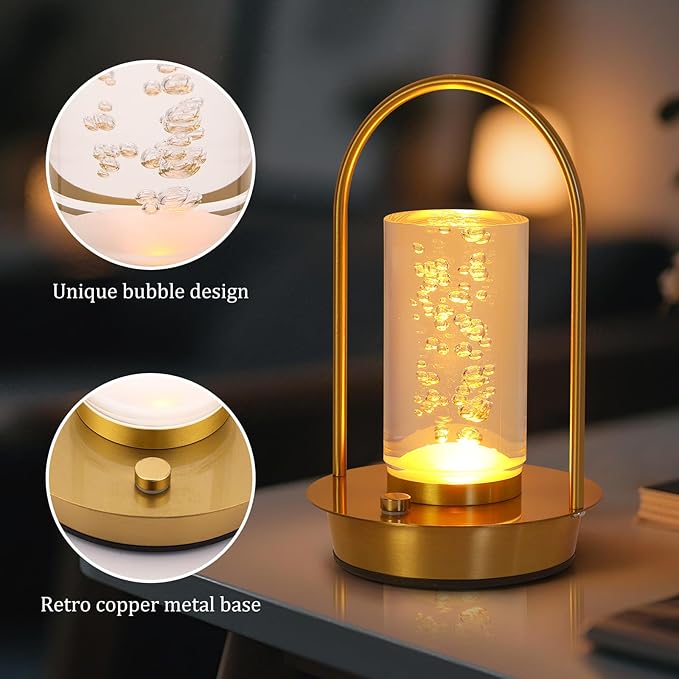 Cordless Table Lamp,Outdoor Rechargeable Small Touch LED Lamp 3 Colors Dimmable Light Aesthetic Pretty Decorative Battery Powered Lamp for Bedside,Living Room,Patio,Bedroom,Kitchen (Cylinder Droplet)