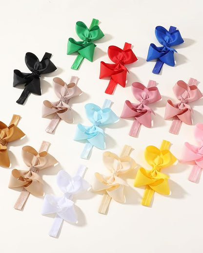 jollybows 3 PCS 4" Boutique Grosgrain Ribbon Headbands and Hair Bows for Baby Girls, Infants, Toddlers, Kids, and Teens - Red, Royal Blue, White