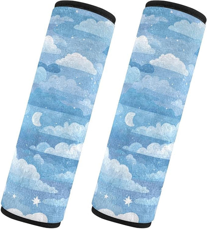 2 Pack Seatbelt Covers Seat Belt Cover Pad for Adults Boys Girls Car Seat Strap Covers Pads Cushion Universal Shoulder Strap Pad Protector for Backpack Camera Bag 6.5 Inch Blue Gradient Cloud and Star