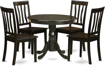 East West Furniture ANTI5-CAP-W 5 Piece Dinette Set for 4 Includes a Round Kitchen Table with Pedestal and 4 Dining Chairs, 36x36 Inch, Cappuccino