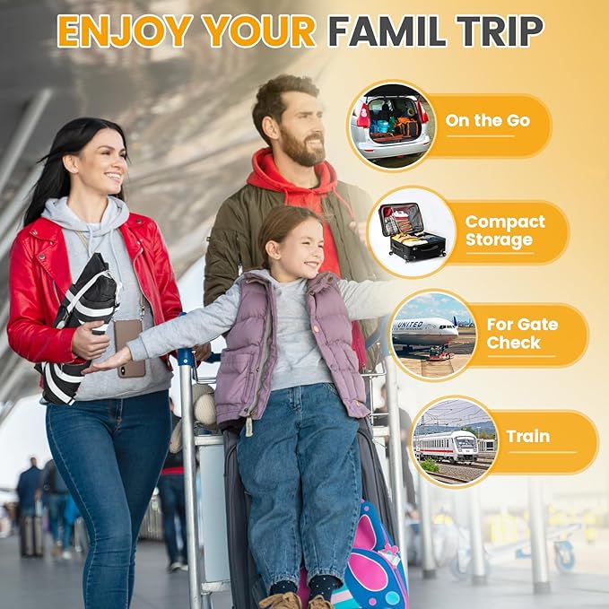 Orzbow Padded Car Seat Travel Bag for Airplane, Carseat Backpack Bags with Reflective Stripes, Infant Seat Travel Bag with Shoulder & Waist Strap, Car Seats Carrier for Airport Gate Check, Black