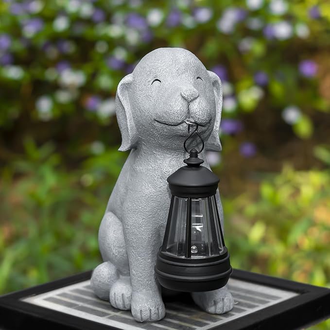 Solar Dog Garden Statues, Outside Decor with Solar Lights, Birthday Gifts for Grandma Mom Women, Garden Decorations & Dog Ornaments for Patio, Yard, and Housewarming Gifts