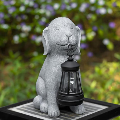 Solar Dog Garden Statues, Outside Decor with Solar Lights, Birthday Gifts for Grandma Mom Women, Garden Decorations & Dog Ornaments for Patio, Yard, and Housewarming Gifts