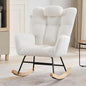 Nursery Rocking Chair,300Lb Glider Chair with Wood Legs/Two Side Pockets,Teddy Upholstered Glider Rocker with Padded Seat High Backrest for Living Room/Bedroom/Nursery