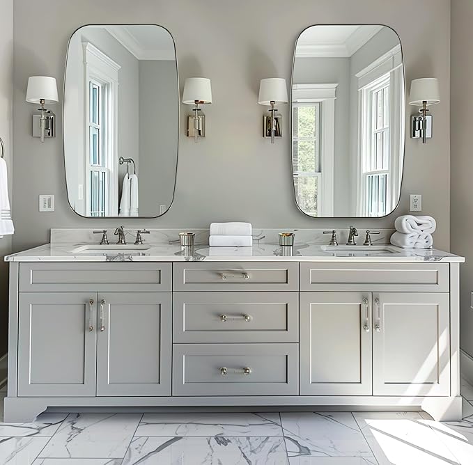 ANDY STAR Brushed Nickel Bathroom Mirror, 20x30’’ Oval Mirror for Bathroom, Brushed Nickel Oblong Mirror with Metal Frame Wall Mounted for Living Room, Bedroom