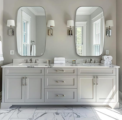 ANDY STAR Brushed Nickel Bathroom Mirror, 20x30’’ Oval Mirror for Bathroom, Brushed Nickel Oblong Mirror with Metal Frame Wall Mounted for Living Room, Bedroom