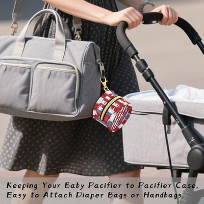 Pacifier Holder with Clip Pacifier Case for Diaper Bag Round Baby Pacifier Pouch Box Bag Portable Red and Blue Stars Independence Day01