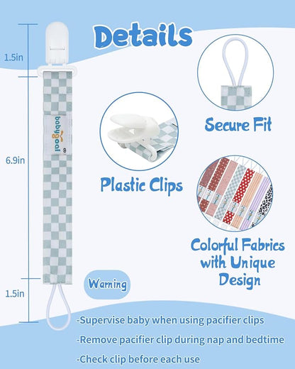 babygoal Stripe Pacifier Clips, 8 Pack Binky Paci Holder Clips Fits for Most Baby Pacifiers and Binkies