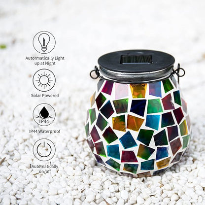 Afirst Mosaic Solar Lanterns Outdoor - Glass Hanging Solar Lights Hollow Out Waterproof Table Lamp Outdoor Decorative for Garden, Patio, Holiday Party Outdoor Decoration