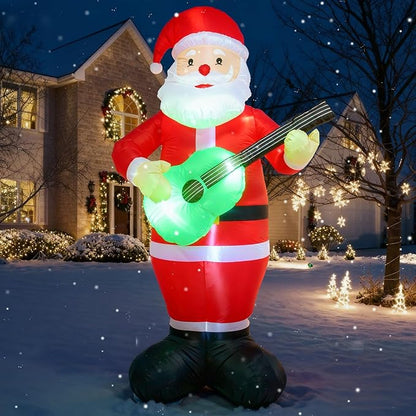 TRMESIA 8FT Inflatable Santa Claus Decoration,Indoor Outdoor Christmas Decor for Yard Lawn Garden Holiday Parties LED Lighted for Festive Atmosphere,with Guitar Xmas Blow up Decoration