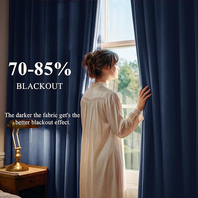 StangH Navy Blue Curtains 92 inches Long Super Soft Velvet Room Darkening Thermal Insulated Window Drapes Back Tab Luxury Decor for Dining Living Room, W52 x L92, 2 Panels