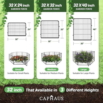 CAPHAUS Decorative Garden Fence, 32 Inch x 21 FT Heavy Duty Iron Fencing Landscape Patio Flower Bed Animal Barrier Border Edging Section, Panel Decor, Folding Wire Fence for Yard for Dog Outdoor