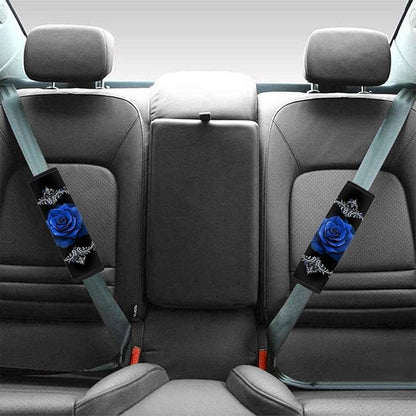 Biyejit Blue Rose Print 2Pcs Car Seat Belt Cover Shoulder Seatbelt Pads Cover, Safety Belt Strap Shoulder Pad for Adults and Children