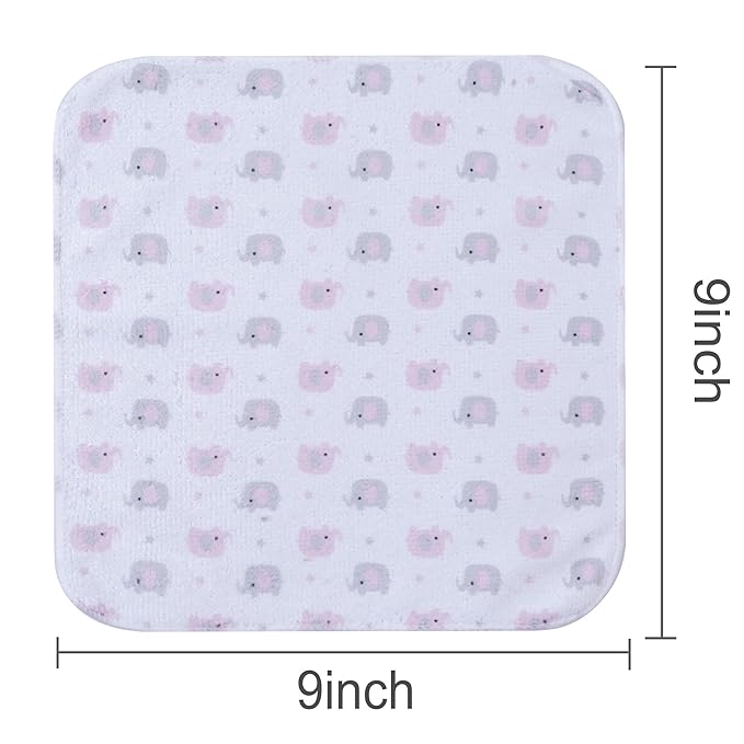 softan Baby Washcloths, 24Pack Baby Wash Cloths Extra Soft & Ultra Absorbent, Baby Towels and Washcloths Face Towel Unisex for Boys Girls Body, Washclothes Gentle on Sensitive Skin, 9x9 Pink Elephant