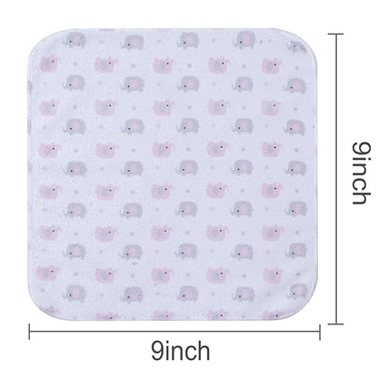 softan Baby Washcloths, 24Pack Baby Wash Cloths Extra Soft & Ultra Absorbent, Baby Towels and Washcloths Face Towel Unisex for Boys Girls Body, Washclothes Gentle on Sensitive Skin, 9x9 Pink Elephant