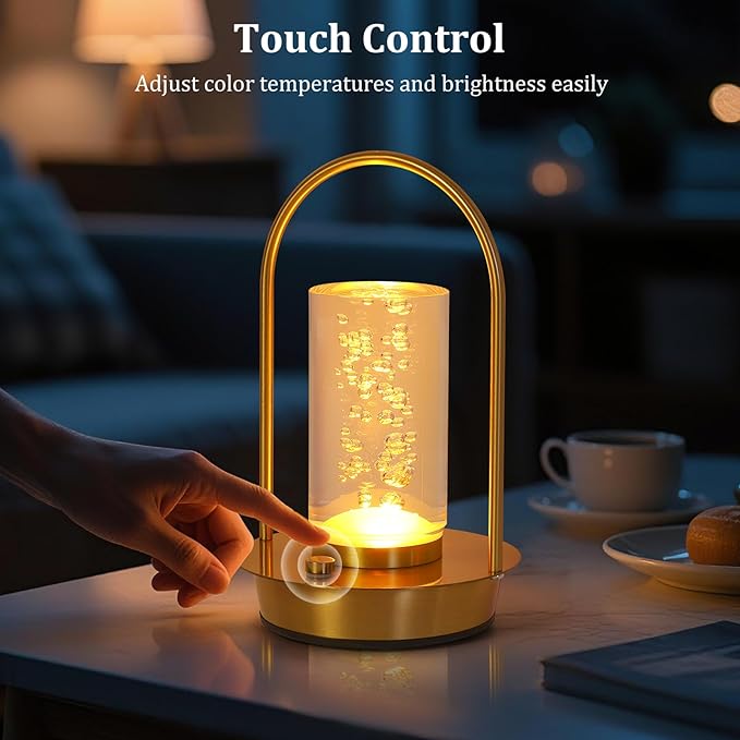 Cordless Table Lamp,Outdoor Rechargeable Small Touch LED Lamp 3 Colors Dimmable Light Aesthetic Pretty Decorative Battery Powered Lamp for Bedside,Living Room,Patio,Bedroom,Kitchen (Cylinder Droplet)