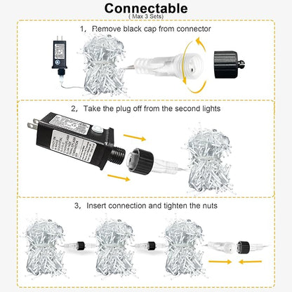 White Christmas Lights Outdoor - 33ft 400 LED Icicle Lights for Outside House, Twinkle Outside Lights Plug in 8 Modes Timer Waterproof for Patio Window Holiday Wedding Party Pathway Indoor Decorations