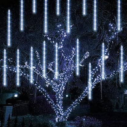 TW SHINE Christmas Meteor Shower Lights Outdoor, 864 LED 12" 24 Tubes Waterproof Christmas Lights Outdoor Plug in, Snow Falling Rain Icicle Xmas Light Decorations, White