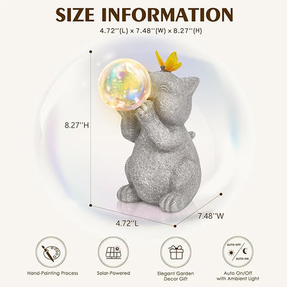 MININOVA Solar Garden Cat Statue, Cat Lover Gifts, Outdoor Bubble Cat Figurines Decor for Outside Yard Patio Lawn, for Housewarming and Birthdays for Mom Women