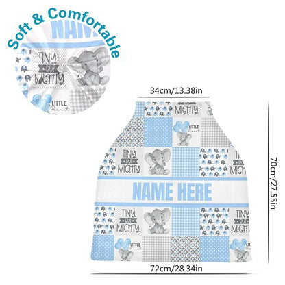 Personalized Cute Elephant Baby Car Seat Cover for Babies with Name, Custom Baby Car Seats Canopy for Boys and Girls, Nursing Breastfeeding Stroller Covers Infant Car Seat Blanket for Newborn