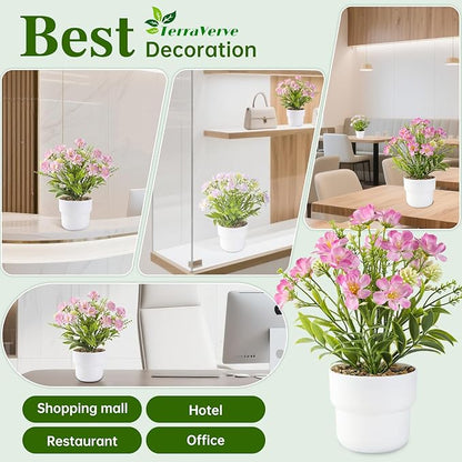 2-Piece Potted Artificial Freesia Flowers | Lifelike Indoor Plants for Home, Office, Bedroom, Bathroom Decor | Rustic Farmhouse Style Artificial Greenery
