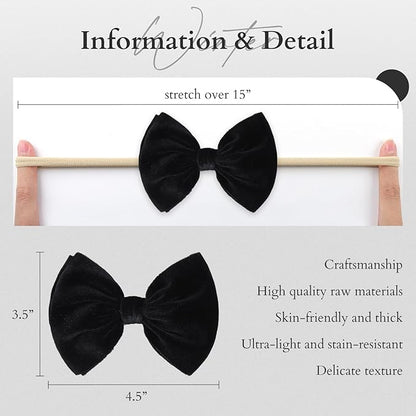 YanJie Brand Hairband - Handmade Velvet Baby Bows & Stretchy Nylon Headbands for Girls Infants Toddlers Child(4.5 black-velvet, 3 Count)