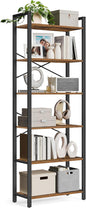 VASAGLE 6-Tier Bookshelf, Bookcase with Steel Frame, Book Shelf for Living Room, Home Office, Study, 11.8 x 26 x 73.2 Inches, Industrial Style, Rustic Brown and Ink Black ULLS062B01