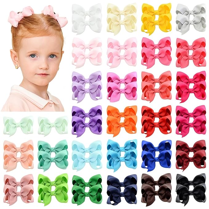 58pcs 3 Inches Grosgrain Ribbon Pinwheel Hair Bows Alligator Clips Hair Barrettes Accessories for Baby Girls Kids Toddlers Teens 29 Colors in Pairs