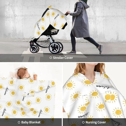 Personalized Orange Sun Rays Baby Infant Car Seats Canopy for Babies with Name, Golden Sunrays Lightweight Covers for Baby Boys Girls, Minky Nursing Breastfeeding Stroller Cover for Newborn