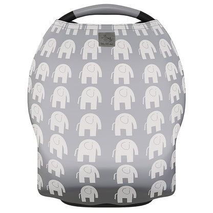 MoM-me Nursing Cover, Multi use for Baby Car Seat Cover, Breastfeeding, Canopy, Stroller and Infant Pillow Wrap or Cover Ups. for Boys and Girls. Grey/White Elephant Design