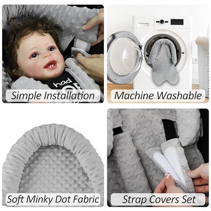Pea Pod Car Seat Head Support Infant Baby Carseat Head Support & Strap Covers for Newborns Ultra Soft Minky Dotted Fabric Infant Car Seat Cushion Perfect for Baby Carseats, Strollers, and Bouncers