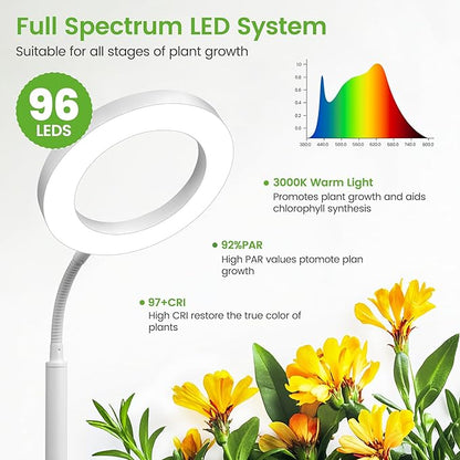 Grow Lights for Indoor Plants,Floor Lamp with 63IN Stand,Full Spectrum,10 Dimming,Halo Ring Warm Light, 3/9/12H Timer,Height Adjustable,Metal Stable Base Growing Light for Tall Small Plant