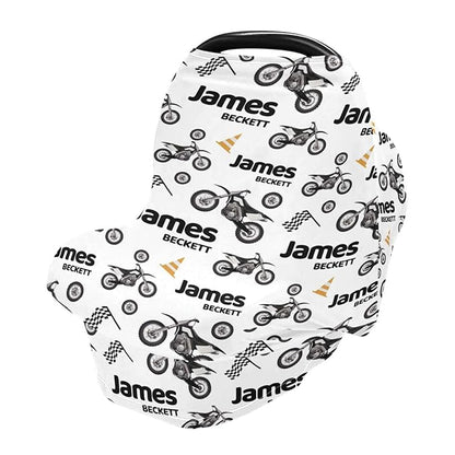 Personalized Baby Car Seat Cover for Boys Girls, Custom Dirt Bike Nursing Covers for Breastfeeding with Name, Infant Stroller Cover, Baby Carseat Canopy for Newborn, Multiuse Car Seat Canopies