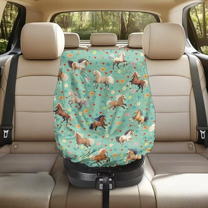 Car Seat Sun Shade Cover, Portable Car Seat Cover Baby Trend Car Seat Protector, Easy Installation for Baby & Kids, Horse Green