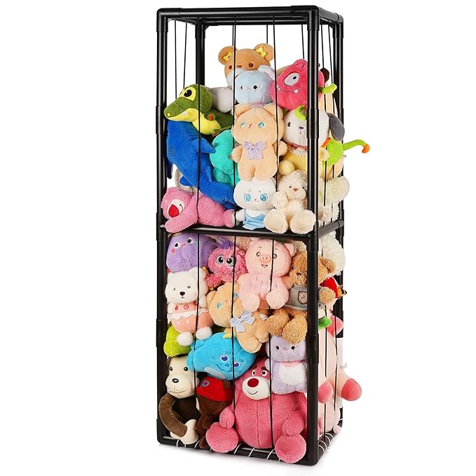 Stuffed Animal Zoo Storage Stuffed Animal Holder PVC Plush Storage Organizer Shelf with Elastic Band for Birthday Gift for Nursery Play Room Bedroom (Black)